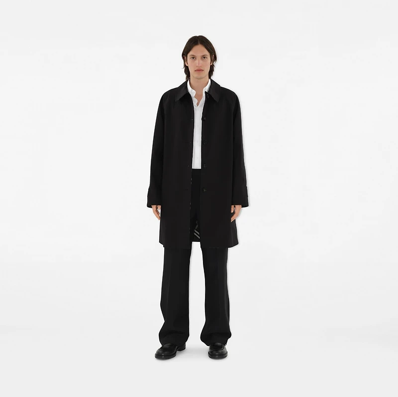 Long Reversible Gabardine Car Coat in Black - Men, Cotton | Burberry® Official