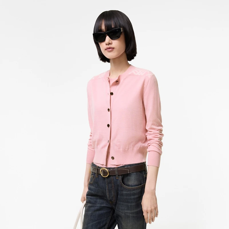 Check Panel Wool Silk Cardigan in Begonia pink - Women | Burberry® Official