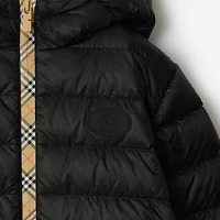 Checker-tape Nylon Hooded Puffer Jacket in Black | Burberry® Official