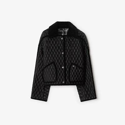 Cropped Quilted Nylon Floriston Jacket in Black - Women | Burberry® Official