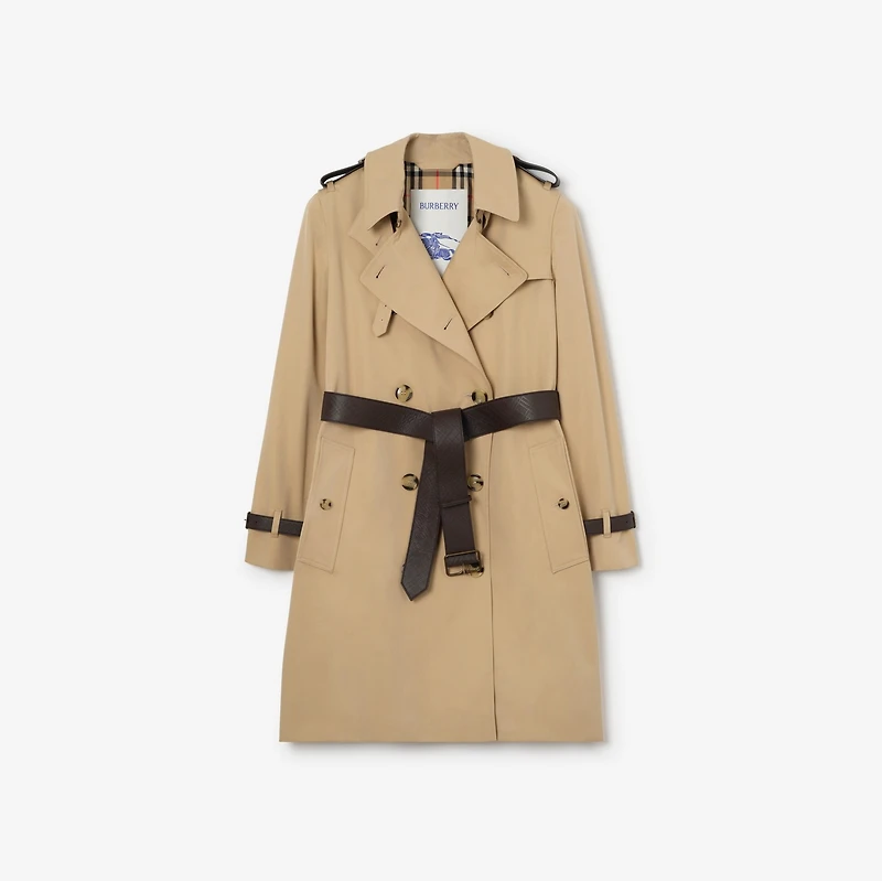 Mid-length Leather Trim Kensington Trench Coat in Honey beige - Women | Burberry® Official