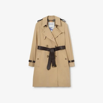 Mid-length Leather Trim Kensington Trench Coat in Honey beige - Women | Burberry® Official