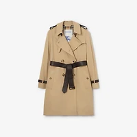 Mid-length Leather Trim Kensington Trench Coat in Honey beige - Women | Burberry® Official