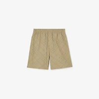 Check Embroidered Cotton Shorts in Sparrow beige - Men | Burberry® Official