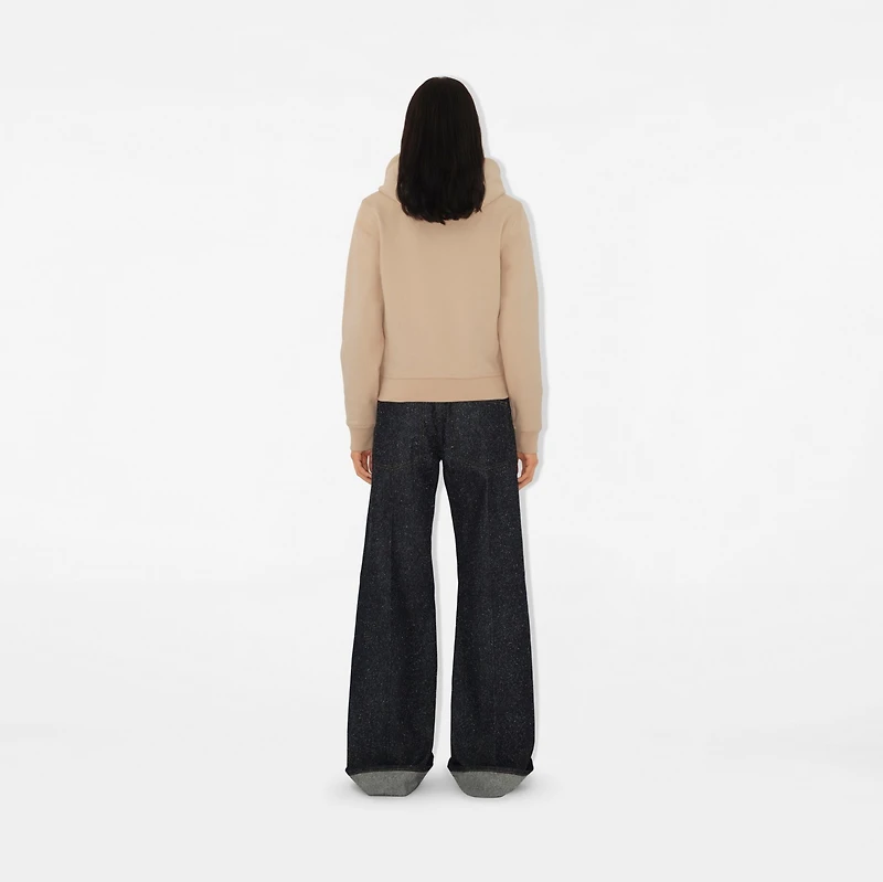 Check Label Cotton Zip Hoodie in Teacup - Women | Burberry® Official
