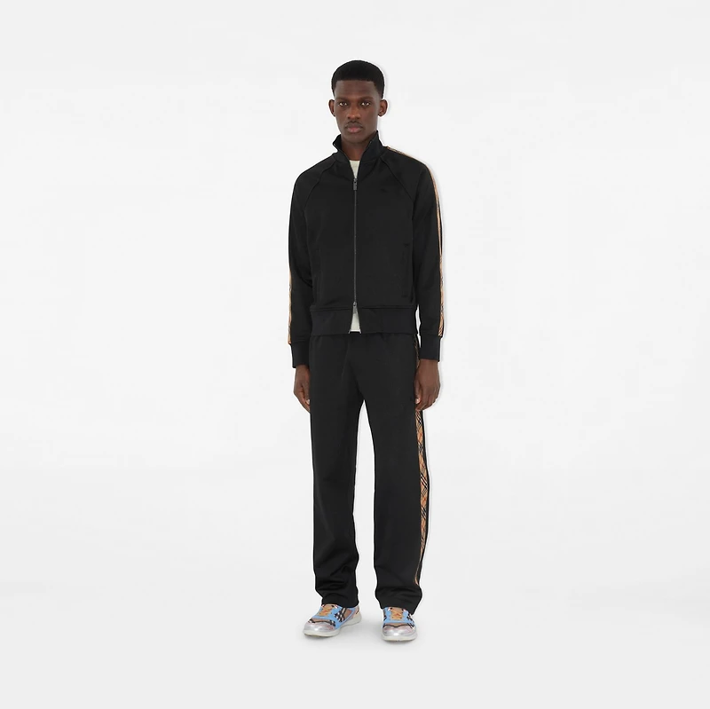Check Trim Cotton Blend Track Pants in Black - Men | Burberry® Official