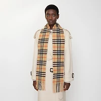 Narrow Check Cashmere Scarf in Sand beige | Burberry® Official