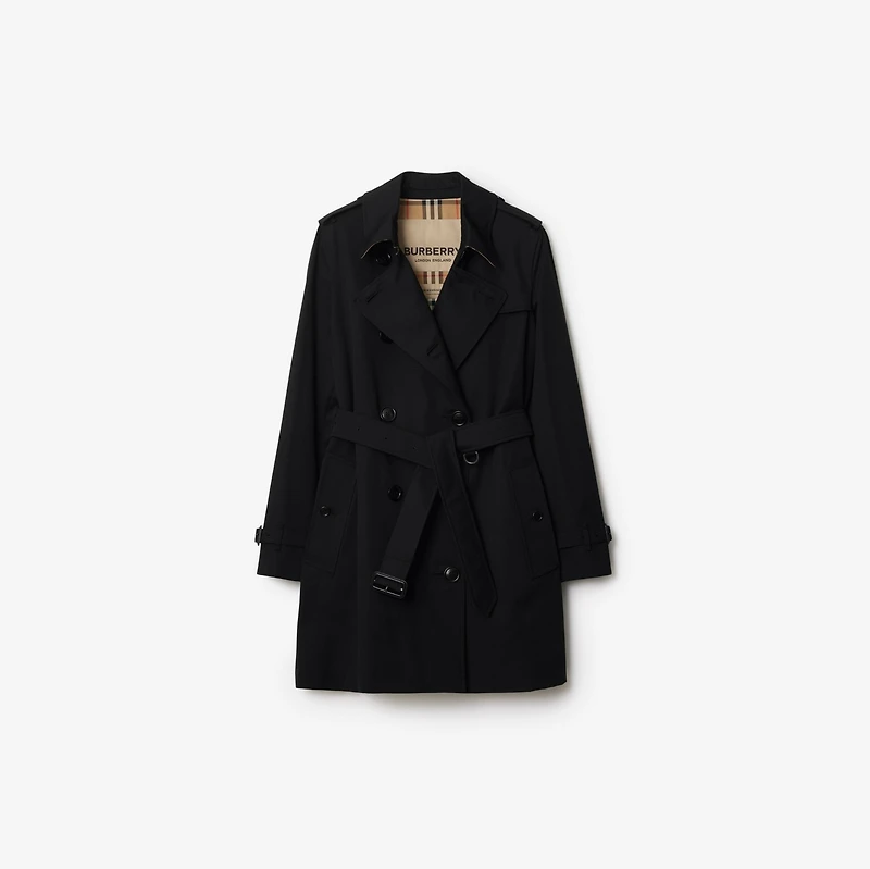 Short Kensington Heritage Trench Coat in Black - Women, Cotton Gabardine | Burberry® Official