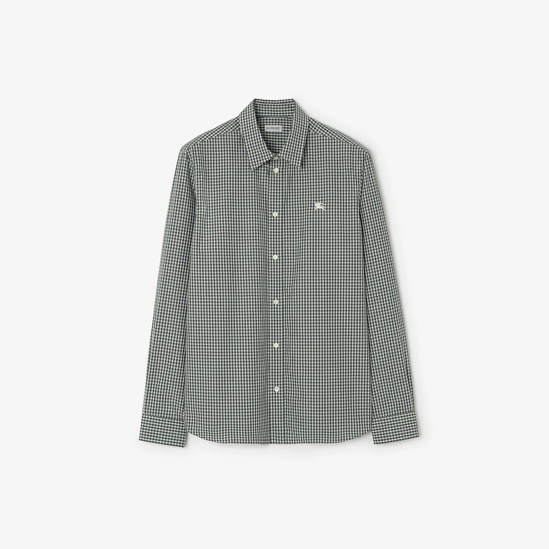 Relaxed Fit Check Cotton Shirt in Deep green/white - Men | Burberry® Official