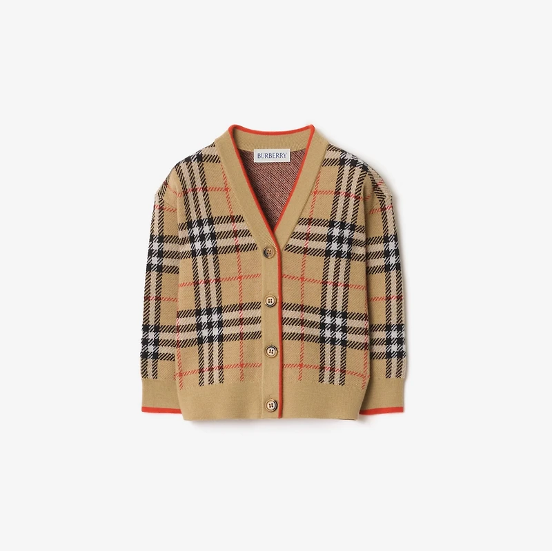 Check Wool Cardigan in Sand beige | Burberry® Official