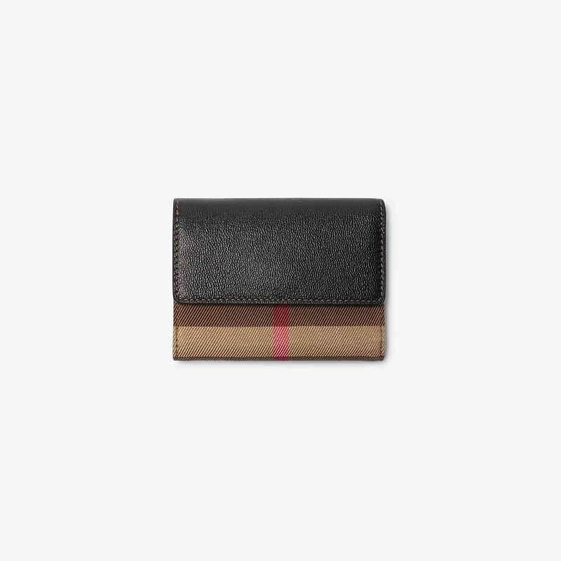 Check and Leather Wallet in Black - Women | Burberry® Official