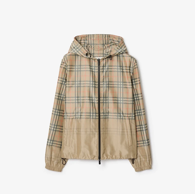Gradient Check Hooded Jacket in Sand beige - Men, Nylon | Burberry® Official