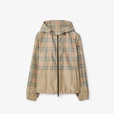 Gradient Check Hooded Jacket in Sand beige - Men, Nylon | Burberry® Official