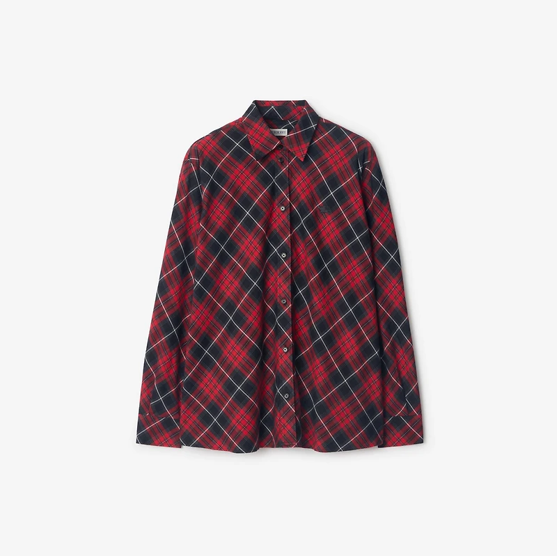 Relaxed Fit Check Cotton Flannel Shirt in Poppy red - Women | Burberry® Official