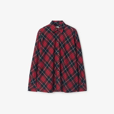 Relaxed Fit Check Cotton Flannel Shirt in Poppy red - Women | Burberry® Official