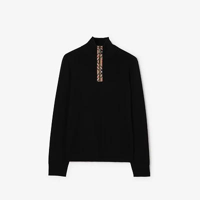 Check Trim Wool Half-zip Sweater in Black - Men, Cashmere | Burberry® Official