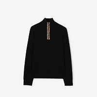 Check Trim Wool Half-zip Sweater in Black - Men, Cashmere | Burberry® Official