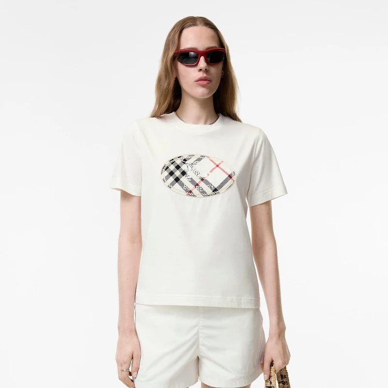 Check Knight Stamp Cotton T-shirt in Chalk white - Women | Burberry® Official