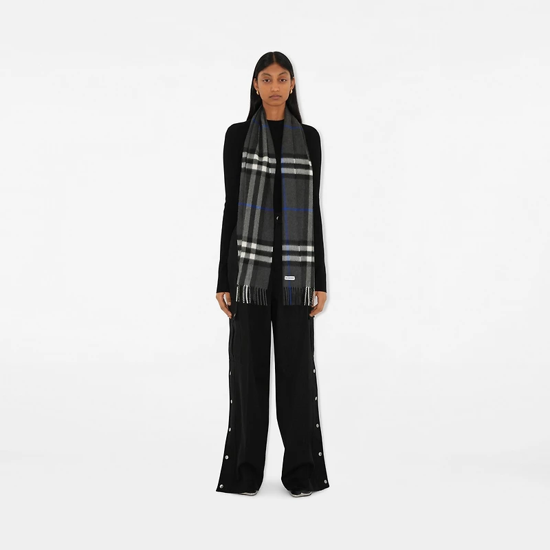 Check Cashmere Scarf in Dark charcoal | Burberry® Official