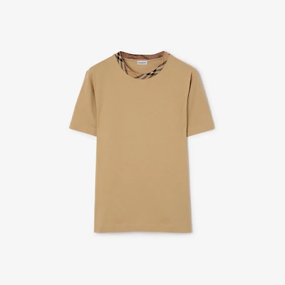 Check Trim Cotton T-shirt in Flax beige - Men | Burberry® Official