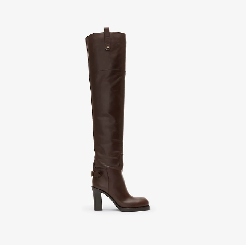 Leather Cavalier Thigh-high Heel Boots in Treacle brown - Women | Burberry® Official