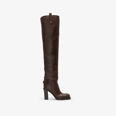 Leather Cavalier Thigh-high Heel Boots in Treacle brown - Women | Burberry® Official