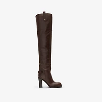 Leather Cavalier Thigh-high Heel Boots in Treacle brown - Women | Burberry® Official