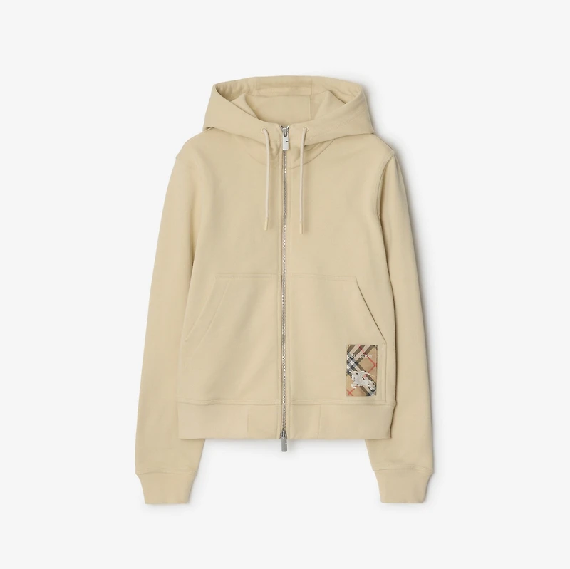 Check Label Cotton Zip Hoodie in Nutmeg - Women | Burberry® Official