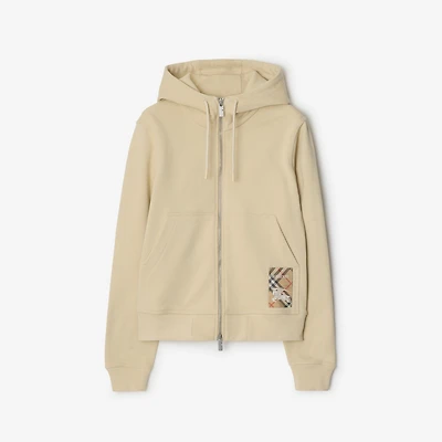 Check Label Cotton Zip Hoodie in Nutmeg - Women | Burberry® Official