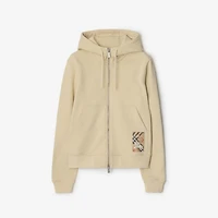 Check Label Cotton Zip Hoodie in Nutmeg - Women | Burberry® Official