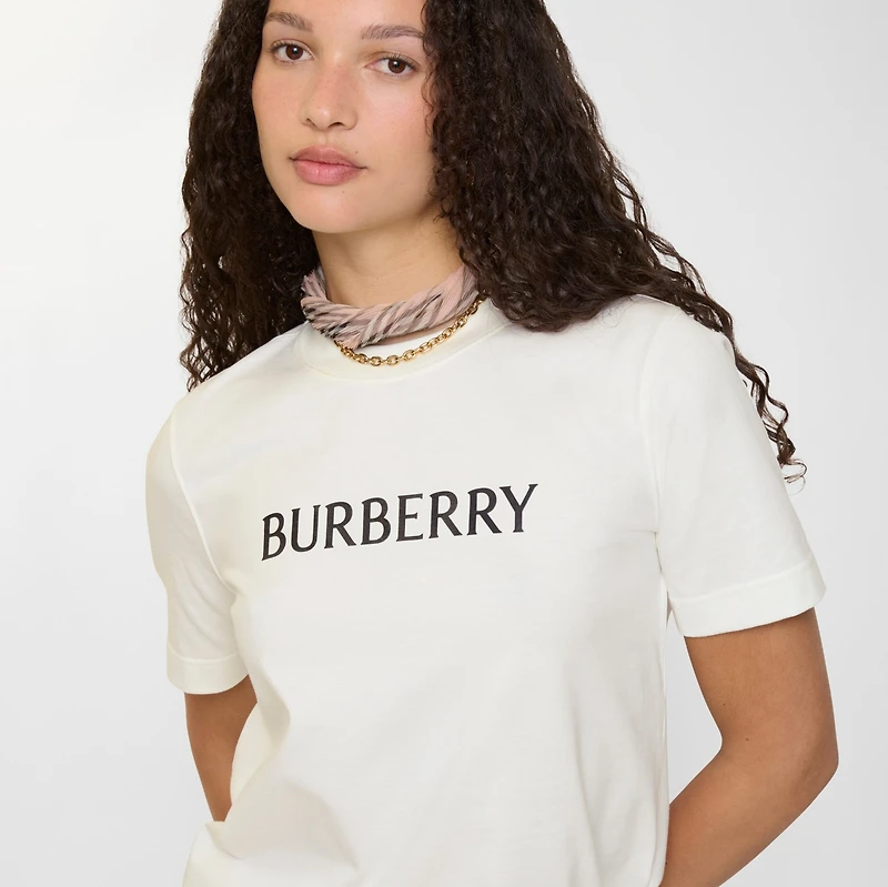 Logo Cotton T-shirt in Chalk white - Women | Burberry® Official