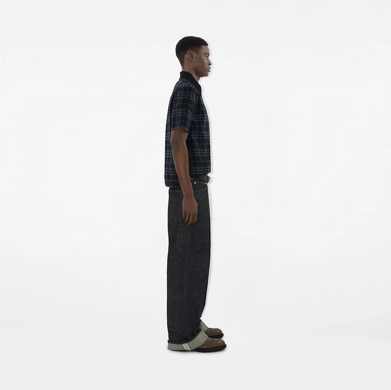 Check Stretch Cotton Blend Polo Shirt in Ink - Men, Nylon | Burberry® Official