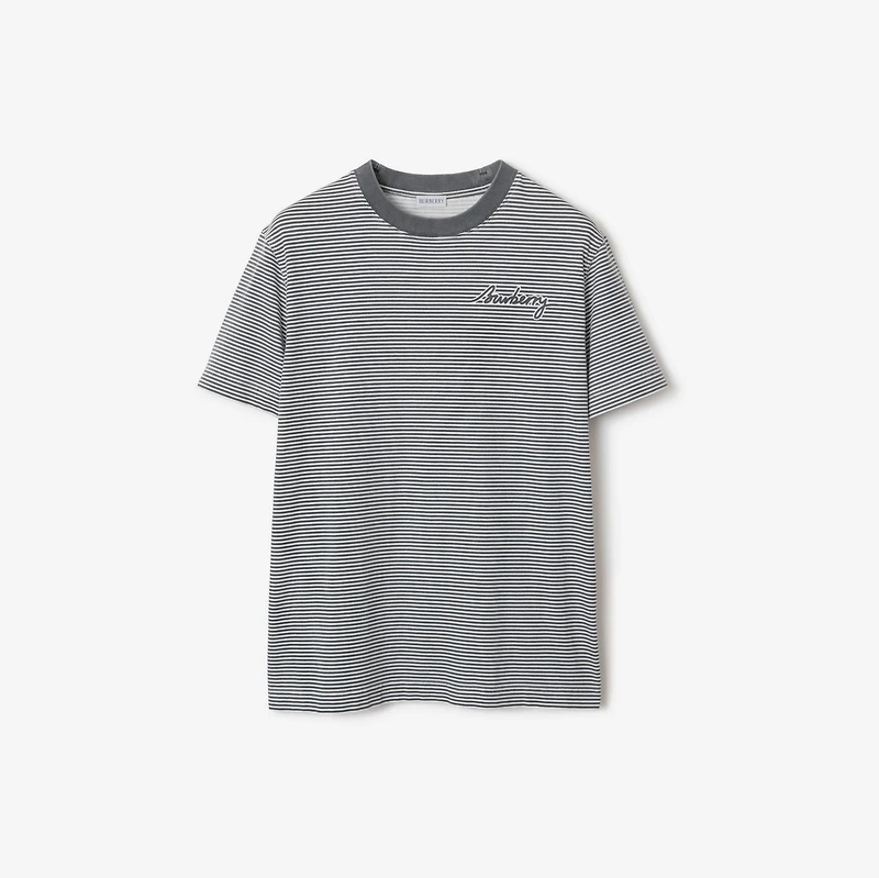 Striped Cotton T-shirt in Magnet - Men | Burberry® Official