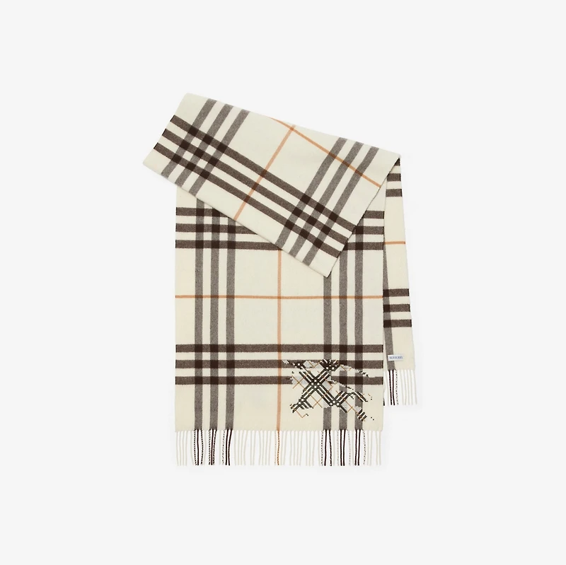 Wide Cross Stitch EKD Check Cashmere Scarf in Pebble white | Burberry® Official