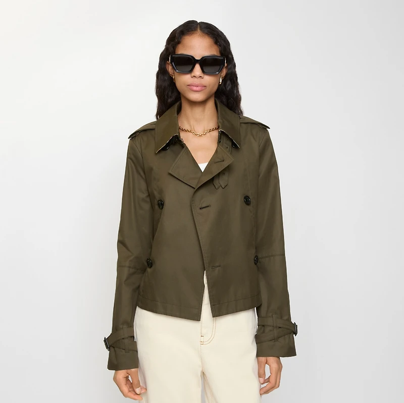 Cropped Tropical Gabardine Trench Jacket in Juniper green - Women, Cotton | Burberry® Official
