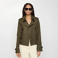 Cropped Tropical Gabardine Trench Jacket in Juniper green - Women, Cotton | Burberry® Official