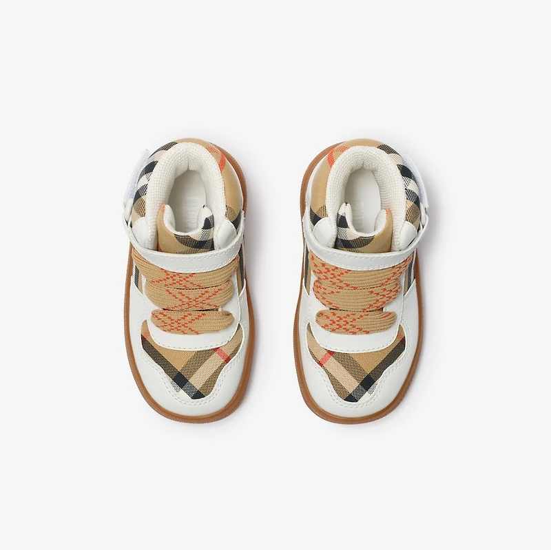 Check and Leather High-top Sneakers in Sand