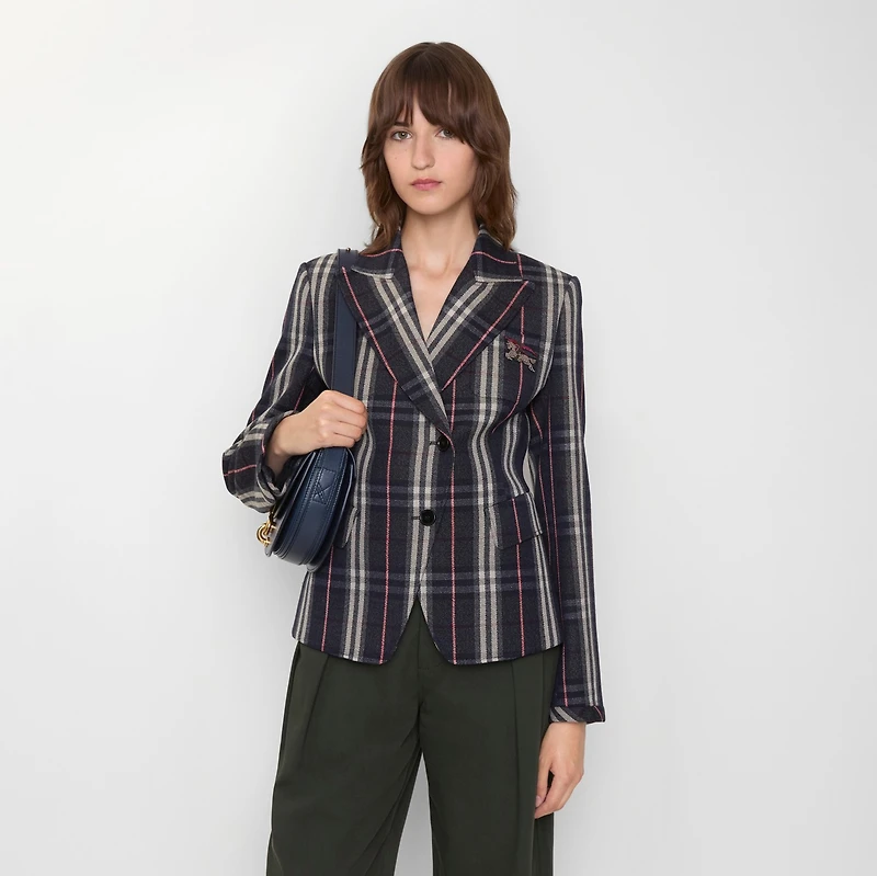 Check Wool Tailored Jacket in Donkey brown/field green - Women | Burberry® Official