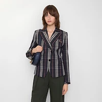 Check Wool Tailored Jacket in Donkey brown/field green - Women | Burberry® Official