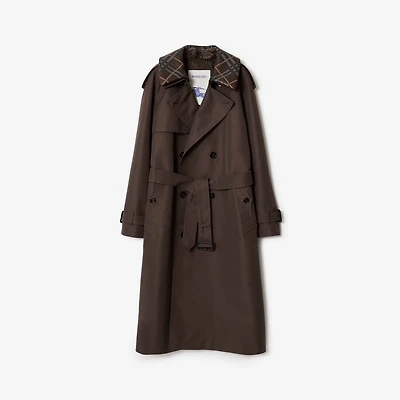 Long Check Collar Silk Cotton Trench Coat in Shade brown - Men | Burberry® Official