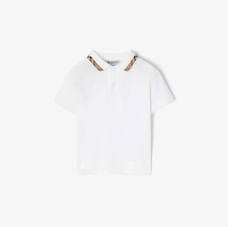 Check Collar Cotton Polo Shirt in White | Burberry® Official
