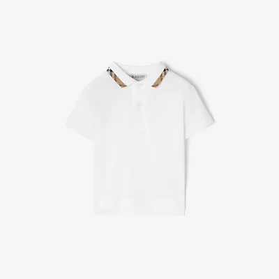 Check Collar Cotton Polo Shirt in White | Burberry® Official