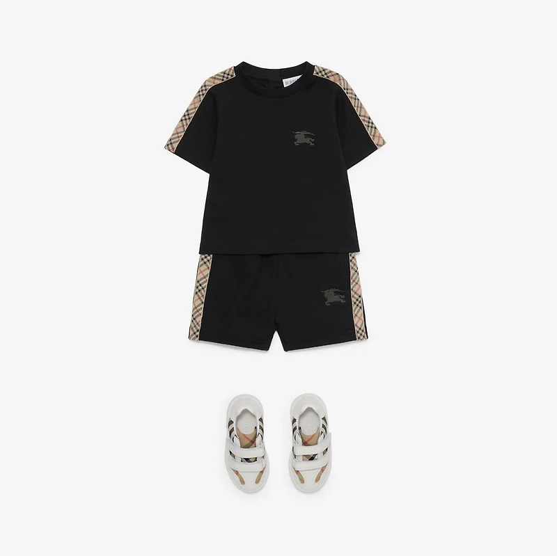 Check Trim Cotton Shorts in Black | Burberry® Official