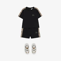 Check Trim Cotton Shorts in Black | Burberry® Official