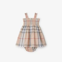 Check Cotton Dress with Bloomers in Pale stone - Children | Burberry® Official