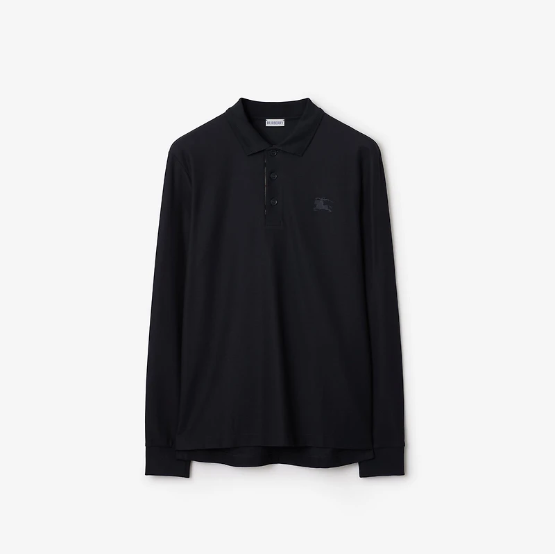 Long-sleeve Cotton Polo Shirt in Coal blue - Men | Burberry® Official