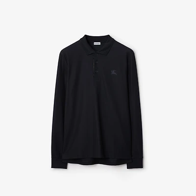 Long-sleeve Cotton Polo Shirt in Coal blue - Men | Burberry® Official