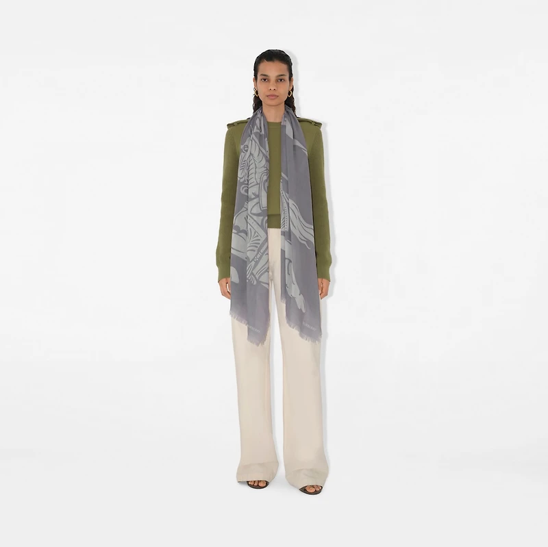 Wide EKD Wool Scarf in Mist | Burberry® Official