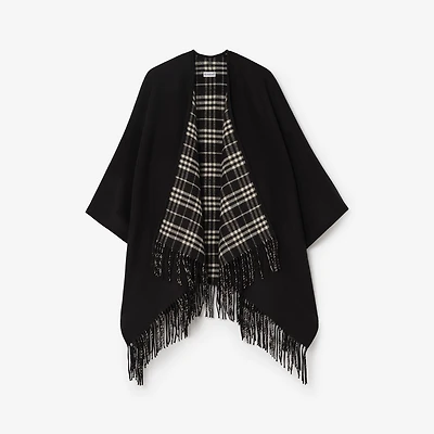 Reversible Check Wool Cape in Black/calico beige | Burberry® Official