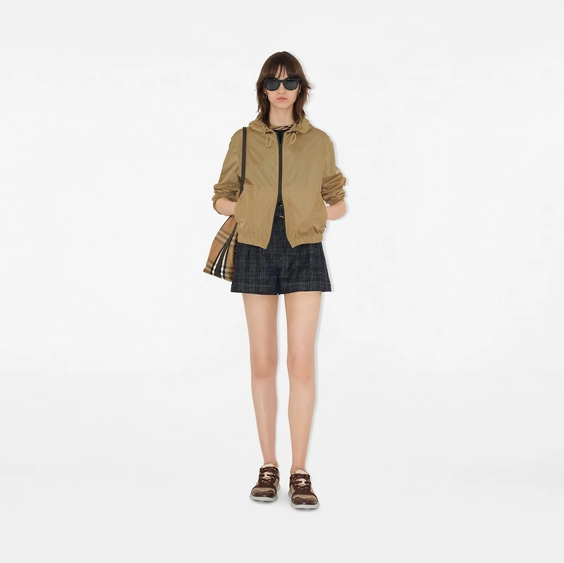 Belted Check Denim Shorts in Indigo - Women, Cotton | Burberry® Official